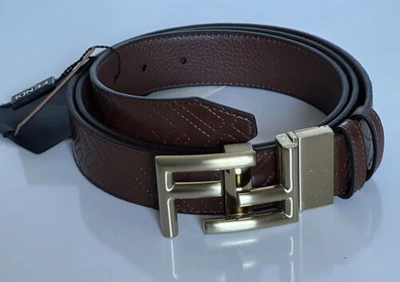 Pre-owned Fendi $690  Ff Calf Leather Brown Reversible Belt One Size 7c0344 Italy