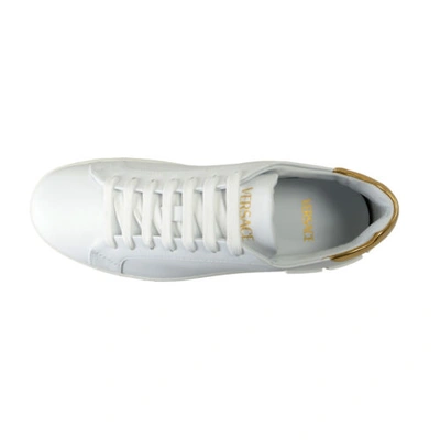 Pre-owned Versace Men's White & Gold Leather Sneakers Shoes Us 7 It 40