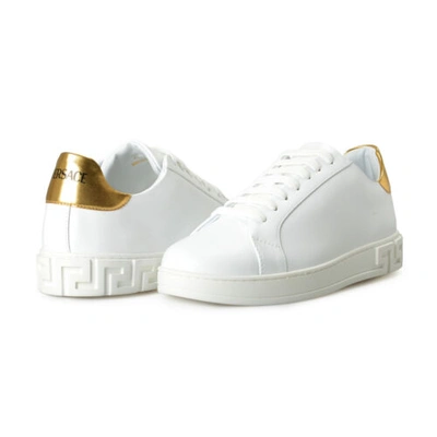 Pre-owned Versace Men's White & Gold Leather Sneakers Shoes Us 7 It 40