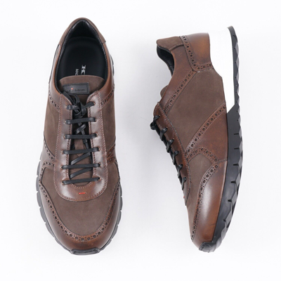 Pre-owned Kiton Napoli Chocolate Calf Leather And Suede Sneakers Us 9.5 (eu 42.5) Shoes In Brown