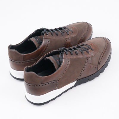 Pre-owned Kiton Napoli Chocolate Calf Leather And Suede Sneakers Us 9.5 (eu 42.5) Shoes In Brown