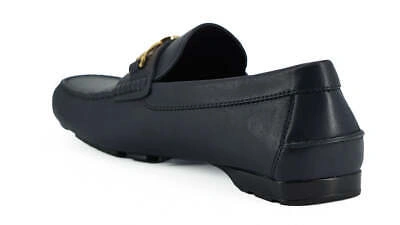 Pre-owned Versace Navy Blue Calf Leather Loafers Shoes In Refer To Description