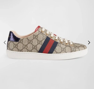 Pre-owned Gucci Women Ace Gg Supreme Low Top Sneaker- Size 8.5 In Beige