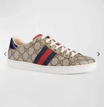Pre-owned Gucci Women Ace Gg Supreme Low Top Sneaker- Size 8.5 In Beige