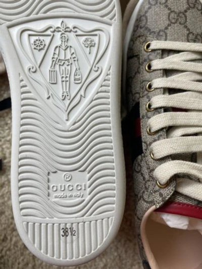Pre-owned Gucci Women Ace Gg Supreme Low Top Sneaker- Size 8.5 In Beige