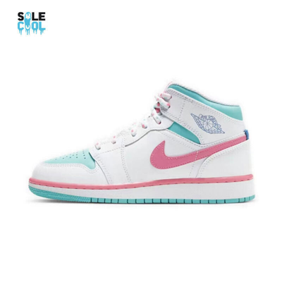 Pre-owned Jordan Air  1 Retro Mid Digital Pink Aurora Green Miami 555112-102 In White