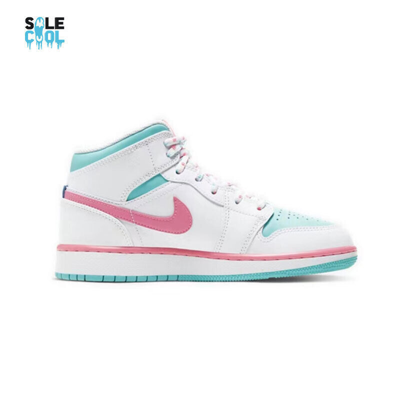 Pre-owned Jordan Air  1 Retro Mid Digital Pink Aurora Green Miami 555112-102 In White