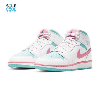 Pre-owned Jordan Air  1 Retro Mid Digital Pink Aurora Green Miami 555112-102 In White