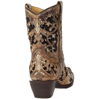 Pre-owned Corral Women's Brown Inlay And Embroidery And Studs And Crystals Ankle Boots