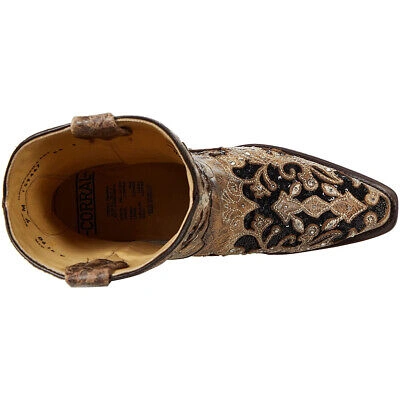 Pre-owned Corral Women's Brown Inlay And Embroidery And Studs And Crystals Ankle Boots