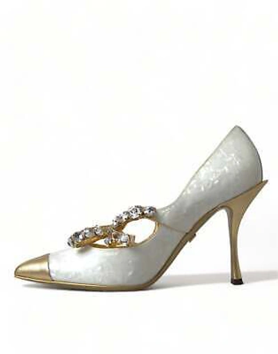 Pre-owned Dolce & Gabbana White Mary Jane Crystal Pearl Pumps Shoes