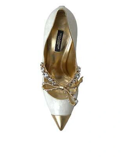 Pre-owned Dolce & Gabbana White Mary Jane Crystal Pearl Pumps Shoes
