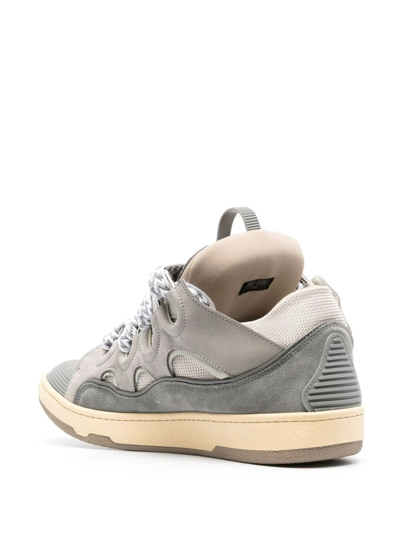 Shop Lanvin Men Leather Curb Sneakers In Gray