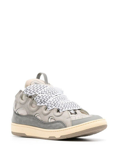 Shop Lanvin Men Leather Curb Sneakers In Gray