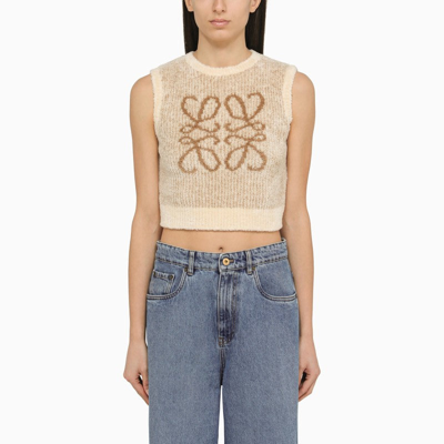 Shop Loewe Cotton Blend Cropped Tank Top With Logo Women In Brown