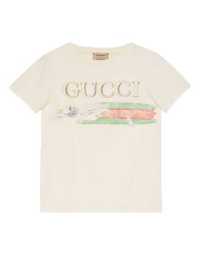 Shop Gucci Off White Cotton Jersey T-shirt In Bianco