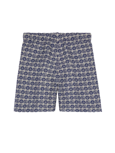 Shop Gucci Childrens Double G Geometric Cotton Shorts In Blu