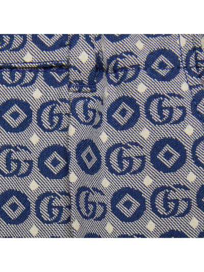 Shop Gucci Childrens Double G Geometric Cotton Shorts In Blu