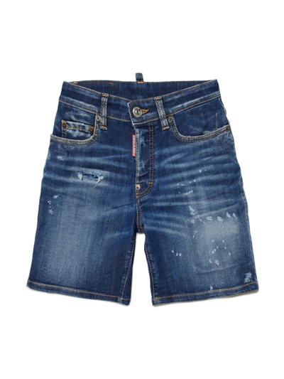Shop Dsquared2 Dark Blue Cotton Blend Denim Shorts