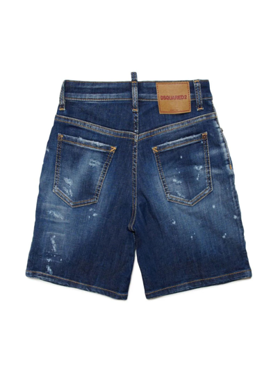 Shop Dsquared2 Dark Blue Cotton Blend Denim Shorts