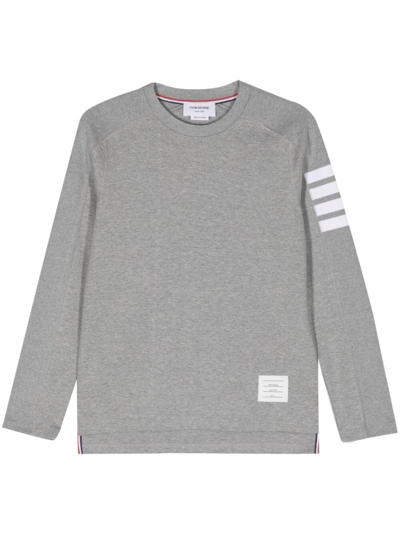 Shop Thom Browne 4-bar Striped Crewneck Sweatshirt In Grey