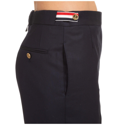 Shop Thom Browne High-waisted Straight Leg Pants In Navy