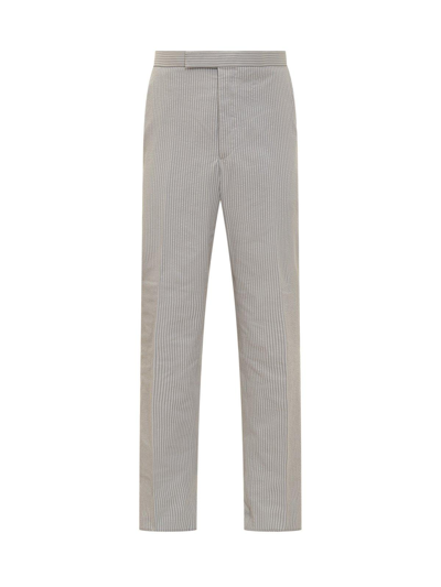 Shop Thom Browne Low-rise Stripe-pattern Tailored Trousers In Grey