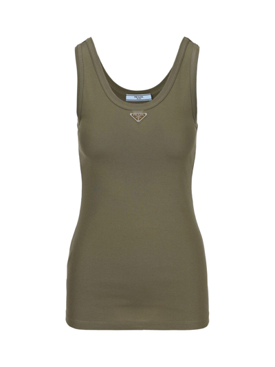 Shop Prada Triangle Logo Tank Top In Mimetico