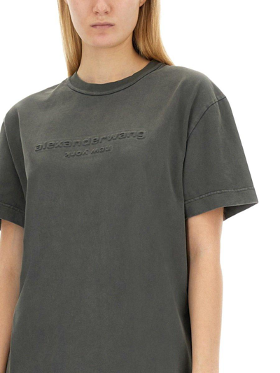 Shop Alexander Wang Logo Embossed Crewneck T-shirt In Grey