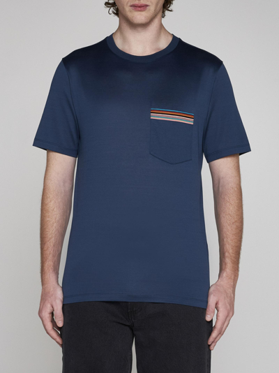 Shop Paul Smith Striped Pocket Cotton T-shirt In Navy