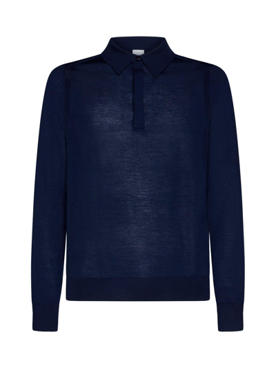 Shop Paul Smith Long-sleeved Knit Polo Shirt In Ink