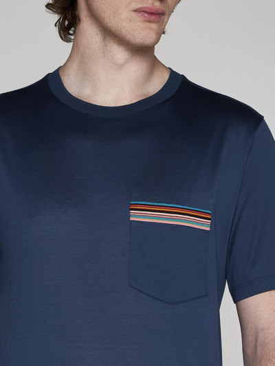 Shop Paul Smith Striped Pocket Cotton T-shirt In Navy