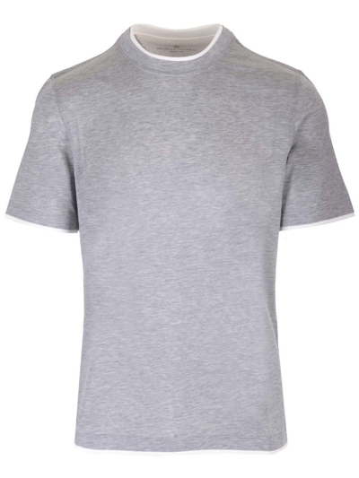 Shop Brunello Cucinelli Double Layer Crewneck T-shirt In Grey