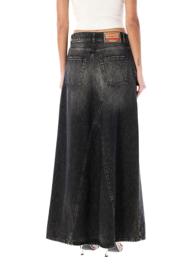 Shop Diesel De-pago Maxi Denim Skirt In Black