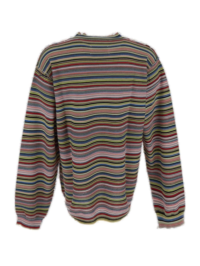 Shop Maison Margiela Striped Knitted Long-sleeved T-shirt