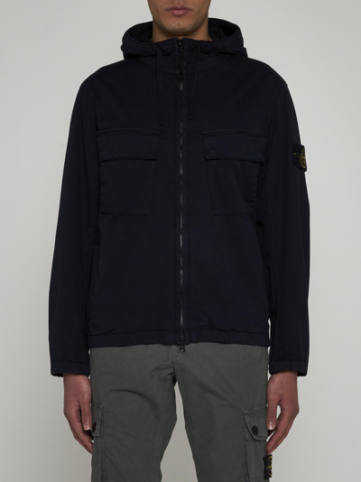 Shop Stone Island Hooded Cotton Jacket In Navy Blue