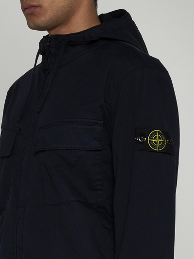 Shop Stone Island Hooded Cotton Jacket In Navy Blue