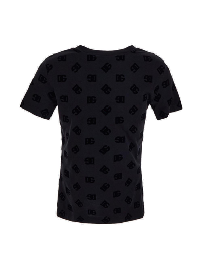 Shop Dolce & Gabbana All-over Logo Flocked Jersey T-shirt In Black