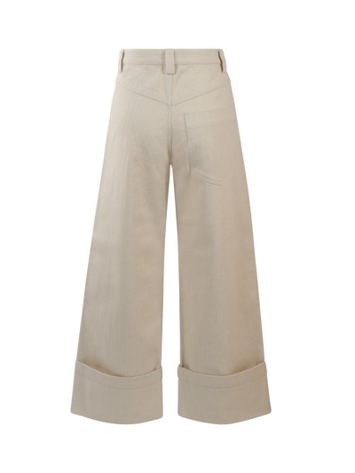 Shop Moncler 1952 Button Detailed Wide Leg Trousers In White