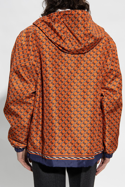 Shop Gucci Patterned Hooded Jacket In Orange