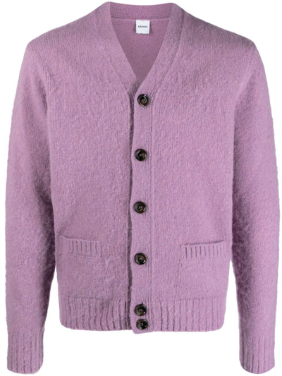 Shop Aspesi Buttoned Knitted Cardigan In Glicine