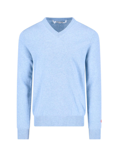 Shop Comme Des Garçons Play Logo V-neck Sweater In Light Blue