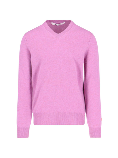 Shop Comme Des Garçons Play Logo V-neck Sweater In Purple