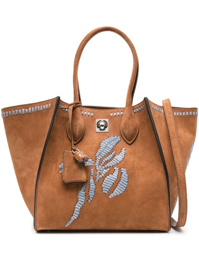 Shop Ermanno Scervino Embroidered Maggie Hand Bag In Brown