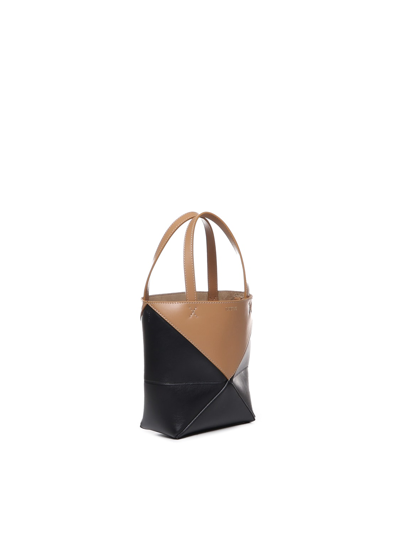 Shop Loewe Fold Tote Bag In Calfskin In Warm Desert/black