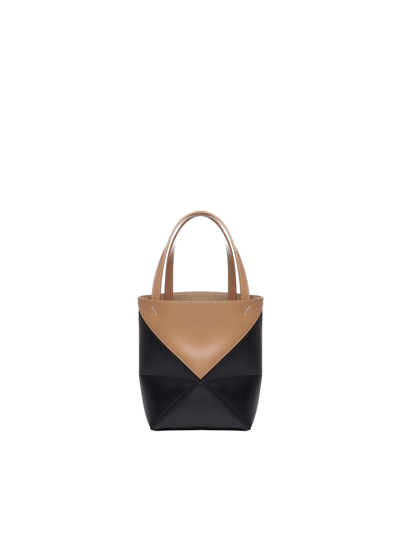 Shop Loewe Fold Tote Bag In Calfskin In Warm Desert/black