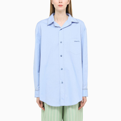 Shop Marni Light Blue Poplin Oversize Shirt Women
