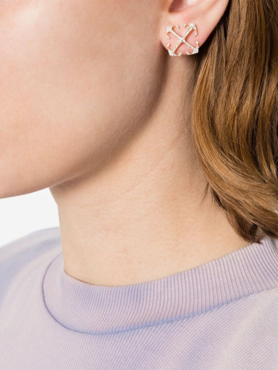 Shop Off-white Women Arrow Crystals Earrings In Silver