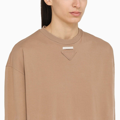 Shop Prada Beige Cotton Jersey Long-sleeved T-shirt Women In Brown