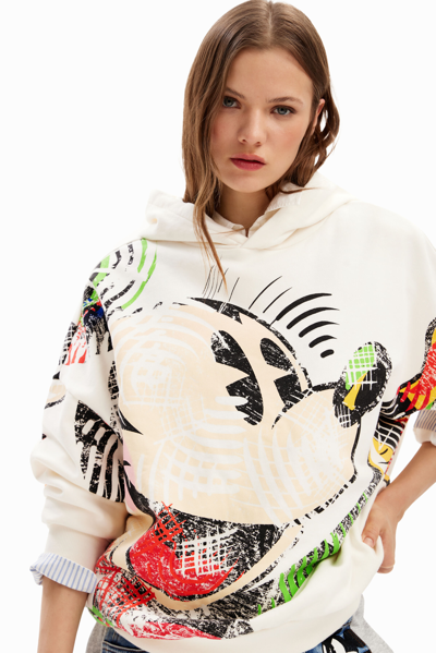 Shop Desigual Oversize Mickey Mouse Hoodie In White
